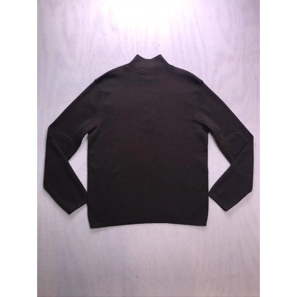 Banana Republic Henley Sweater Mens‎ Large Brown Merino Wool Elbow Patch Luxury